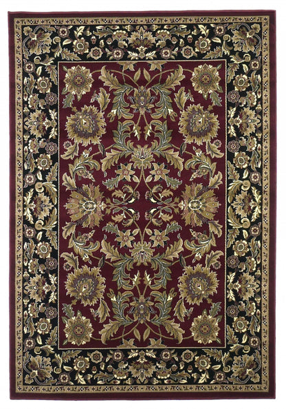 5' X 8' Red And Black Floral Medallion Area Rug