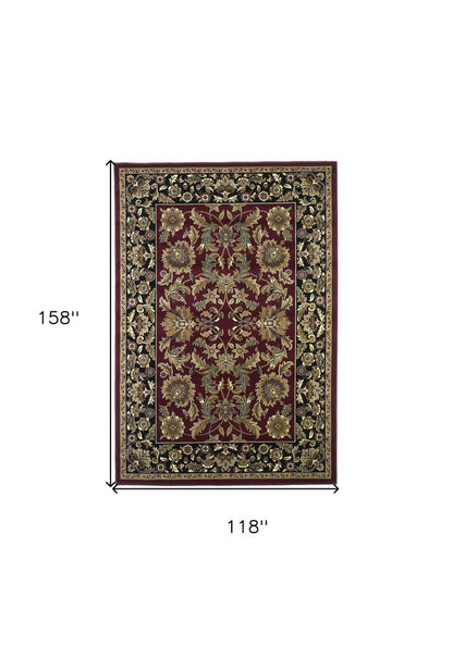5' X 8' Red And Black Floral Medallion Area Rug