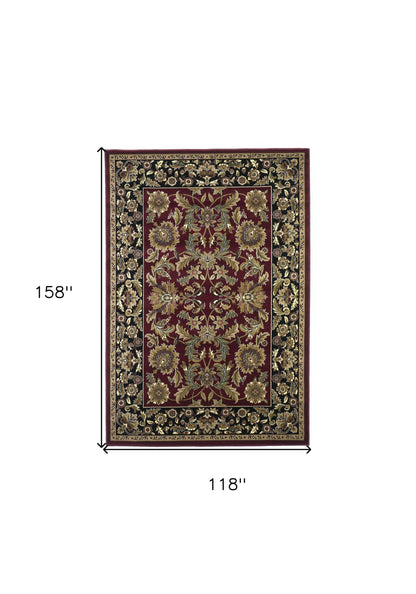 5' X 8' Red And Black Floral Medallion Area Rug