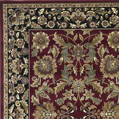 5' X 8' Red And Black Floral Medallion Area Rug