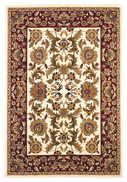8' Ivory Red And Orange Floral Medallion Octagon Rug