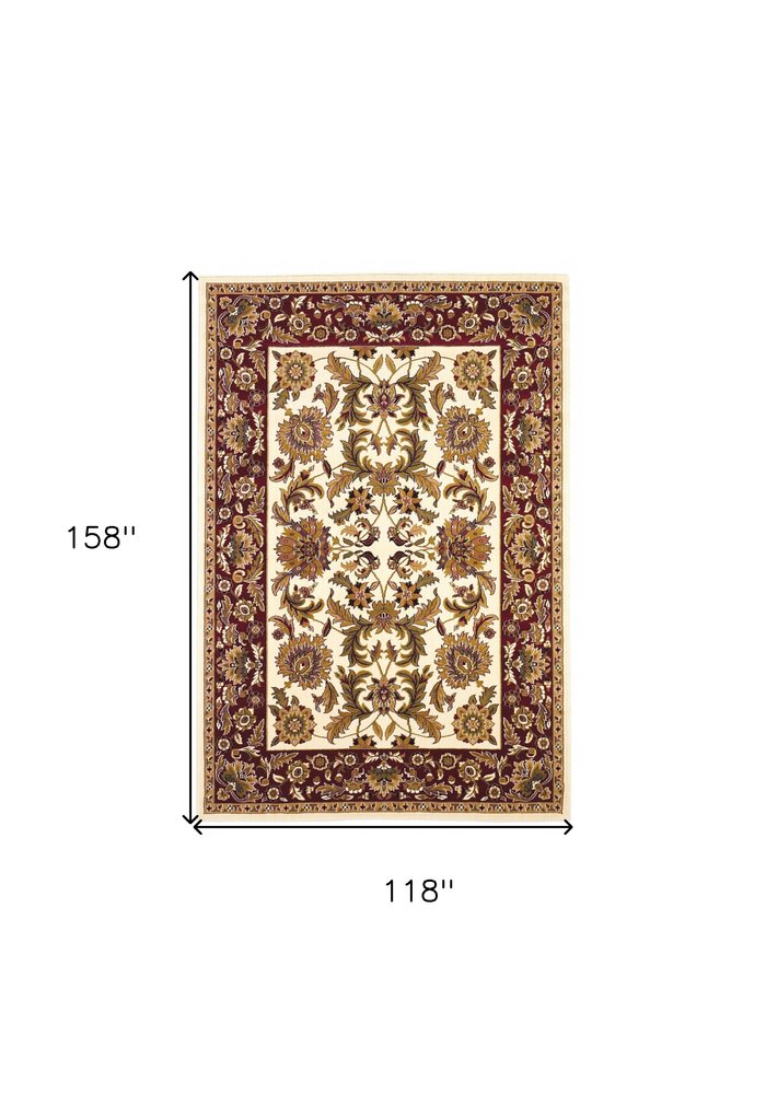 7' Ivory Red And Orange Floral Medallion Octagon Rug