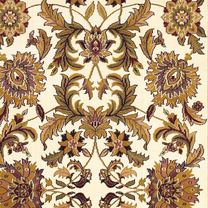 7' Ivory Red And Orange Floral Medallion Octagon Rug