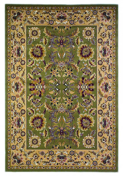 2' X 3' Green Taupe And Ivory Floral Medallion Area Rug