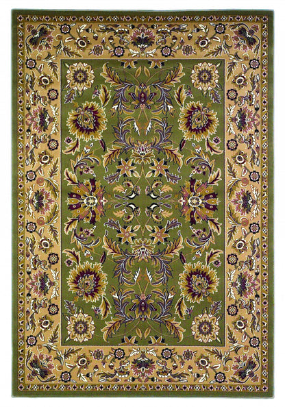 2' X 3' Green Taupe Machine Woven Floral Traditional Indoor Accent Rug