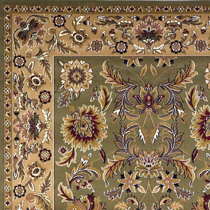 2' X 3' Green Taupe And Ivory Floral Medallion Area Rug