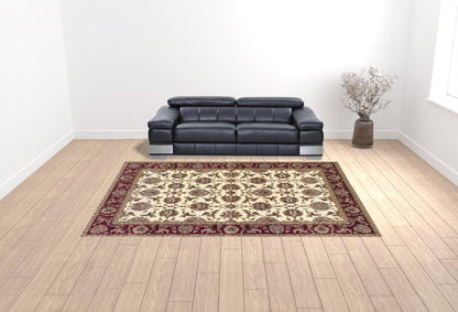 2' X 3' Red Ivory And Brown Floral Medallion Area Rug
