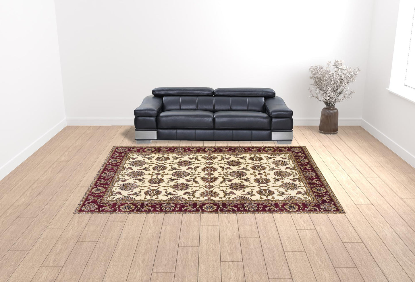 2' X 3' Red Ivory And Brown Floral Medallion Area Rug