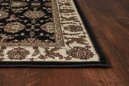 5' X 8' Black Ivory And Brown Floral Medallion Area Rug
