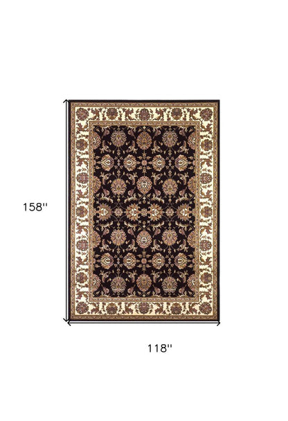 5' X 8' Black Ivory And Brown Floral Medallion Area Rug