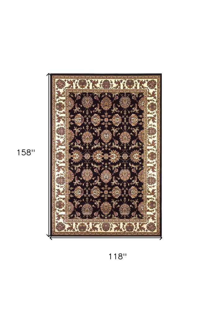 5' X 8' Black Ivory And Brown Floral Medallion Area Rug