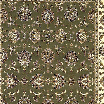 7' Green And Ivory Floral Octagon Rug