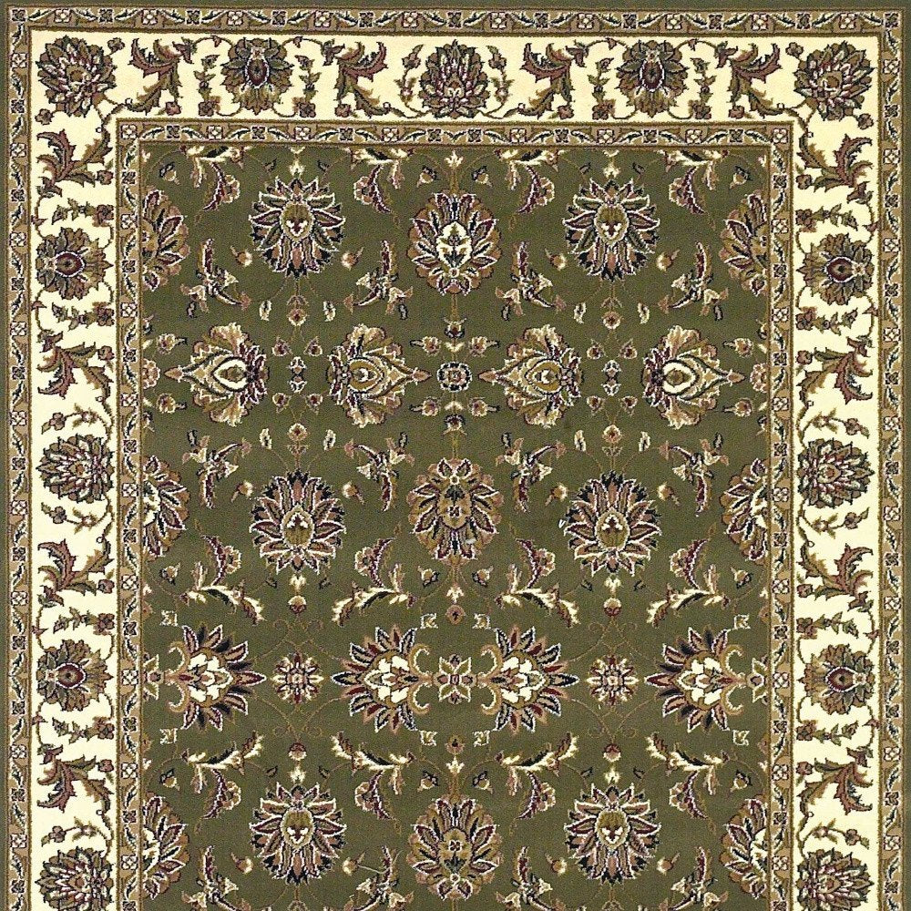 7' Green And Ivory Floral Octagon Rug