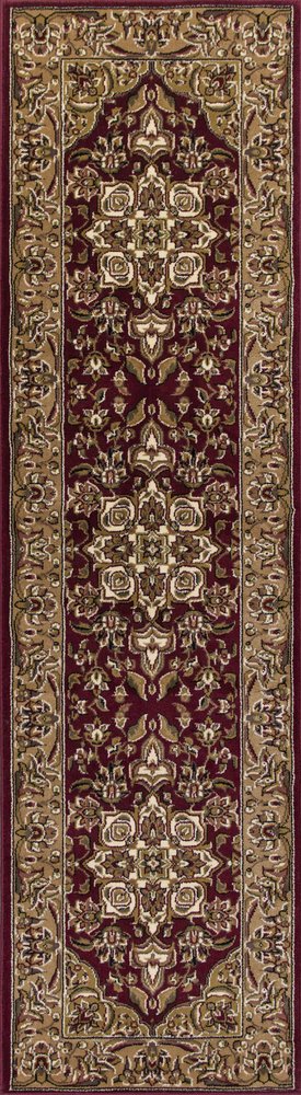 7' Red And Beige Floral Medallion Octagon Rug
