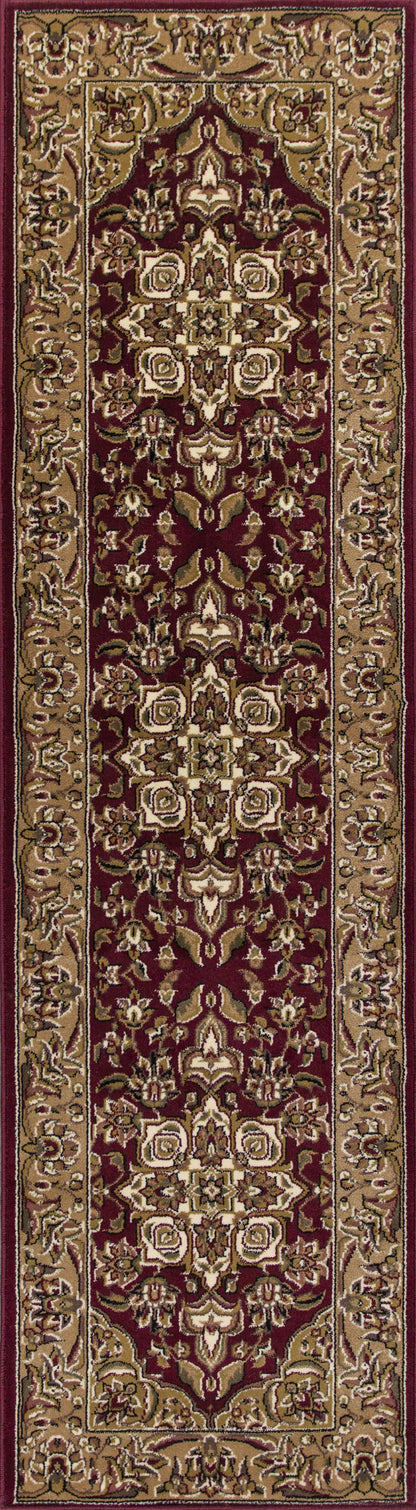 7' Red And Beige Floral Medallion Octagon Rug
