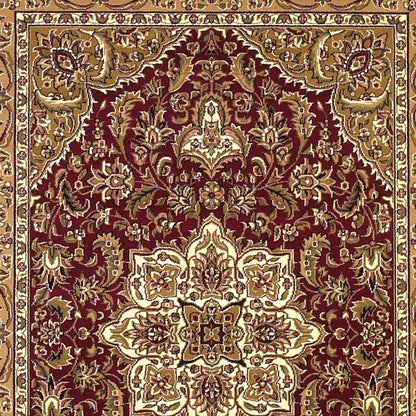 7' Red And Beige Floral Medallion Octagon Rug