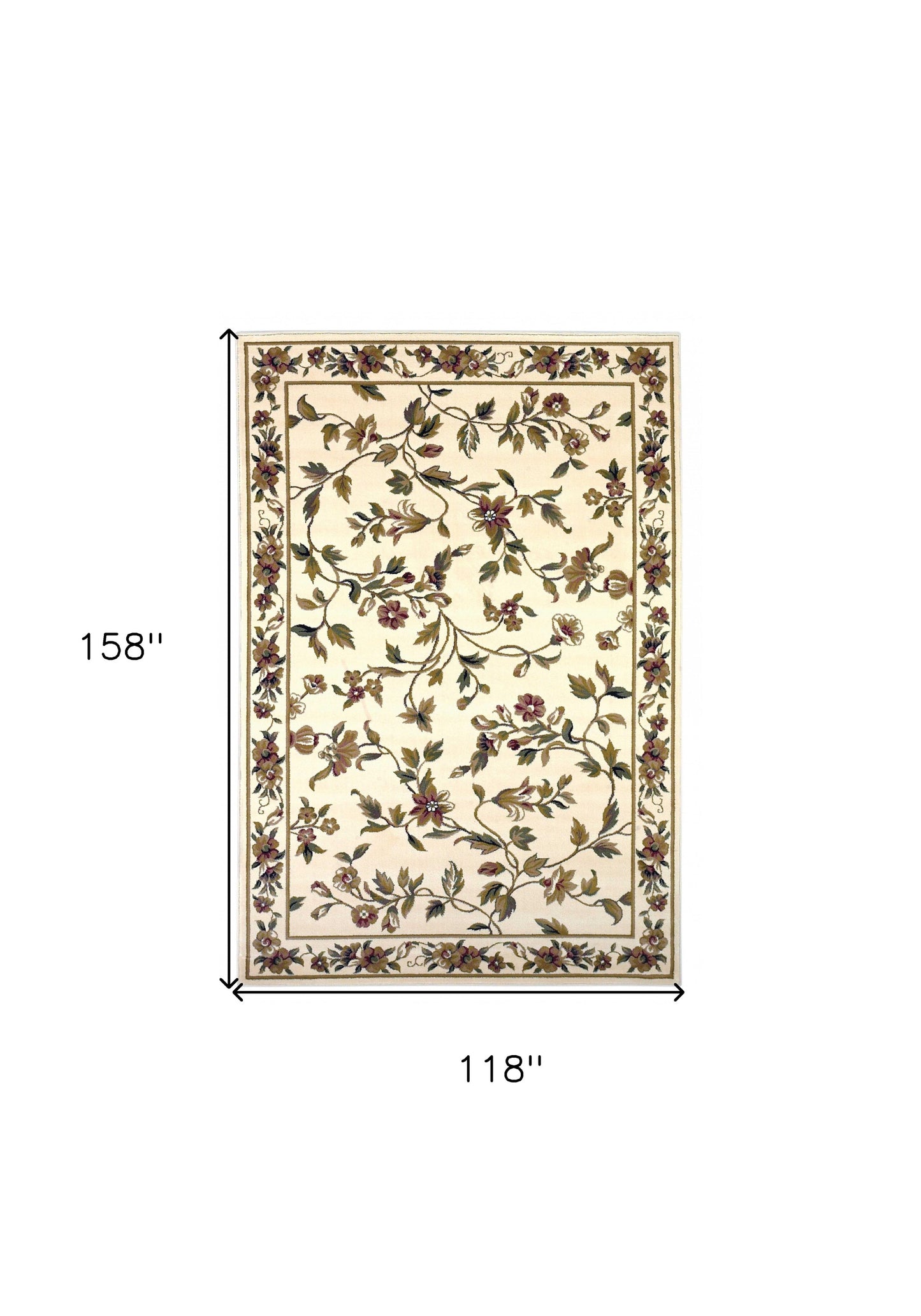 2' X 3' Ivory Green And Red Floral Vines Area Rug