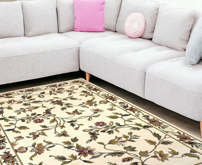 2' X 3' Ivory Green And Red Floral Vines Area Rug