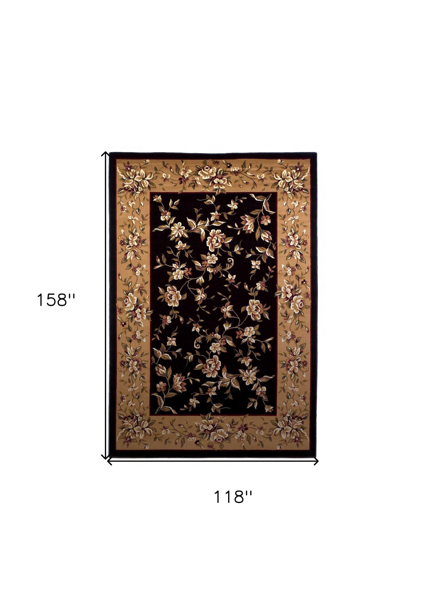 7' Tan Black And Beige Floral Vines Octagon Rug
