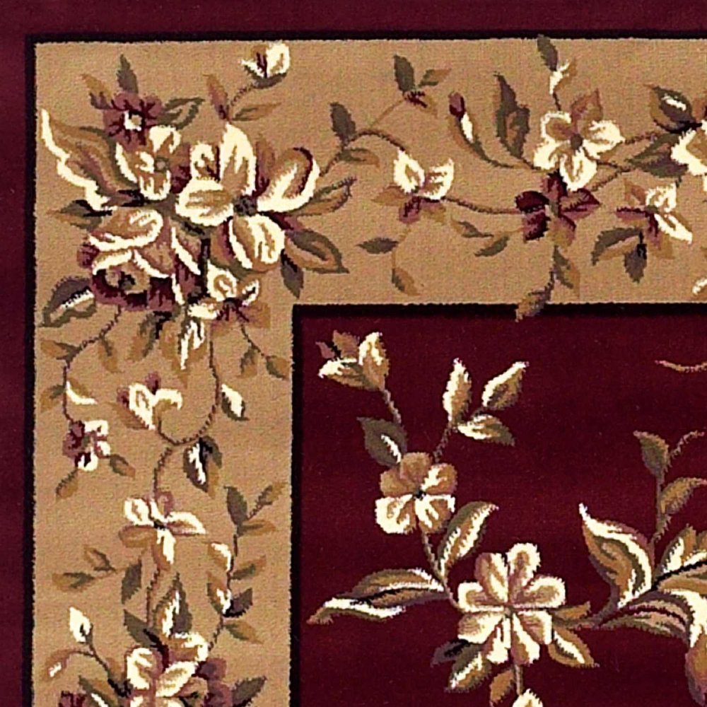 10' X 13' Red And Beige Floral Vines Area Rug