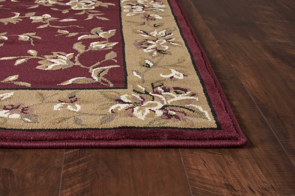 10' X 13' Red And Beige Floral Vines Area Rug