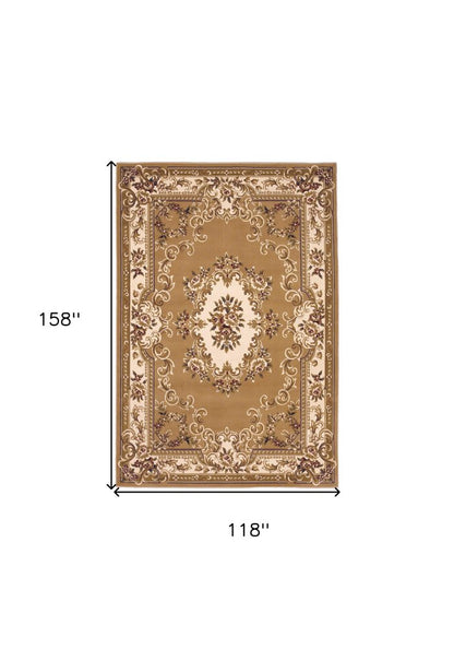 5' X 8' Beige Ivory And Brown Floral Medallion Area Rug