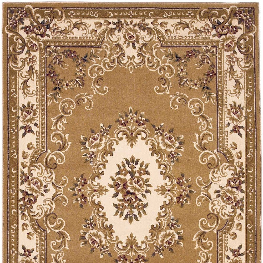 2' X 3' Beige Ivory And Brown Floral Medallion Area Rug
