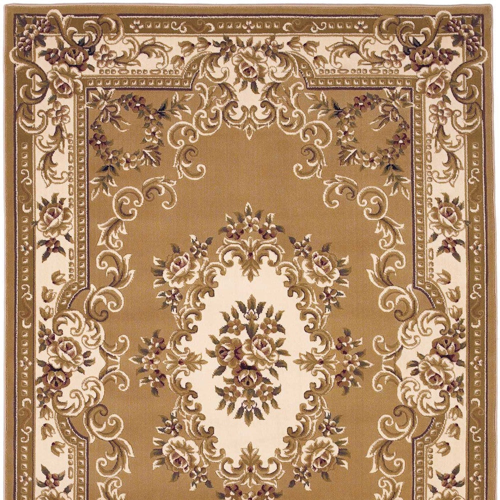 2' X 3' Beige Ivory And Brown Floral Medallion Area Rug