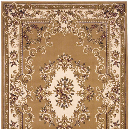 2' X 3' Beige Ivory And Brown Floral Medallion Area Rug