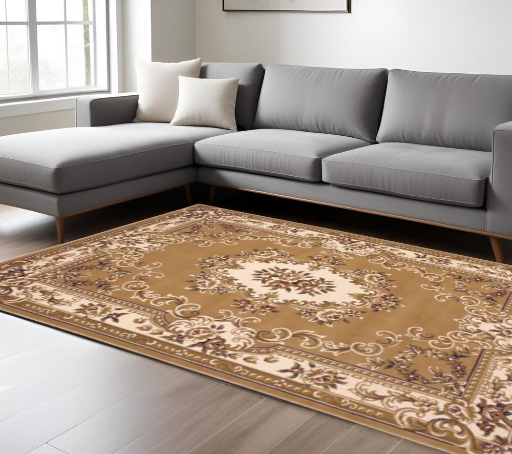 2' X 3' Beige Ivory And Brown Floral Medallion Area Rug