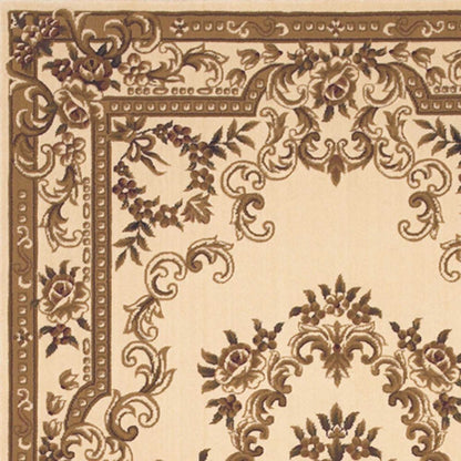 9' X 13' Beige And Brown Floral Medallion Area Rug