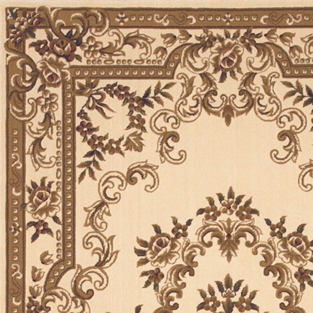 9' X 13' Beige And Brown Floral Medallion Area Rug