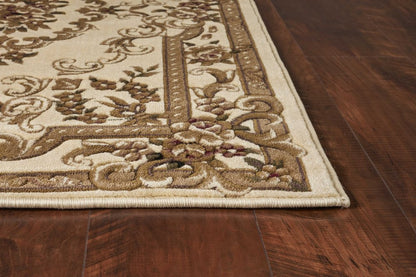 5' X 8' Beige And Brown Floral Medallion Area Rug