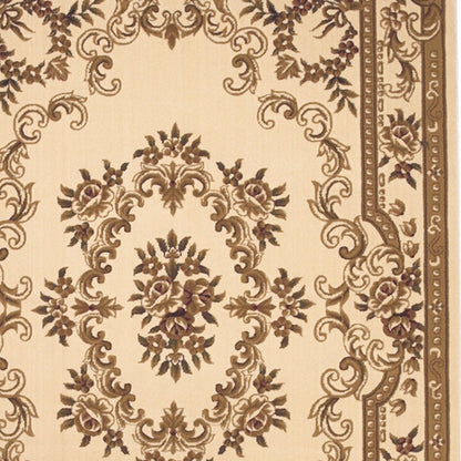 9' X 13' Beige And Brown Floral Medallion Area Rug
