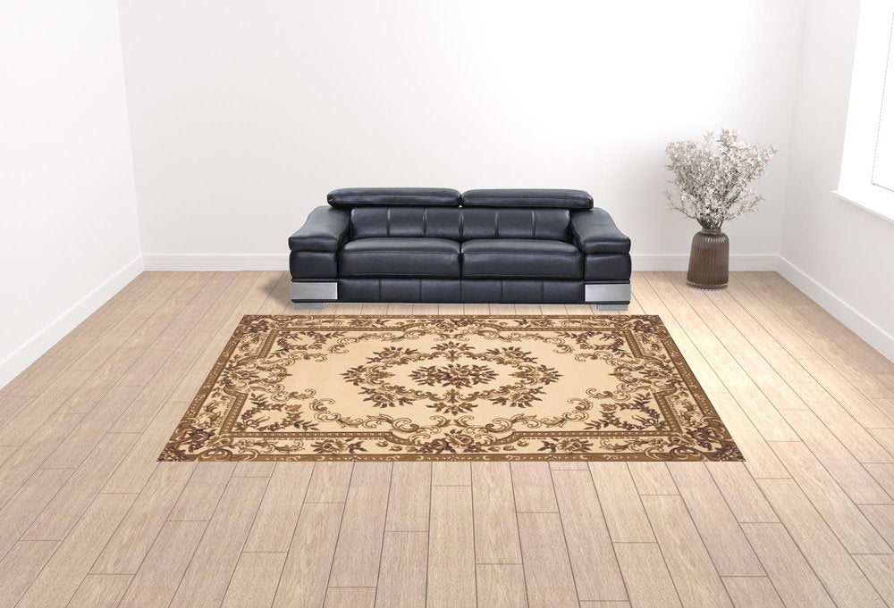 2' X 3' Beige And Brown Floral Medallion Area Rug