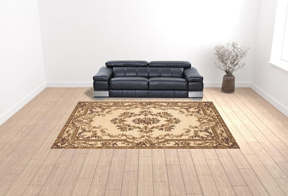 2' X 3' Beige And Brown Floral Medallion Area Rug