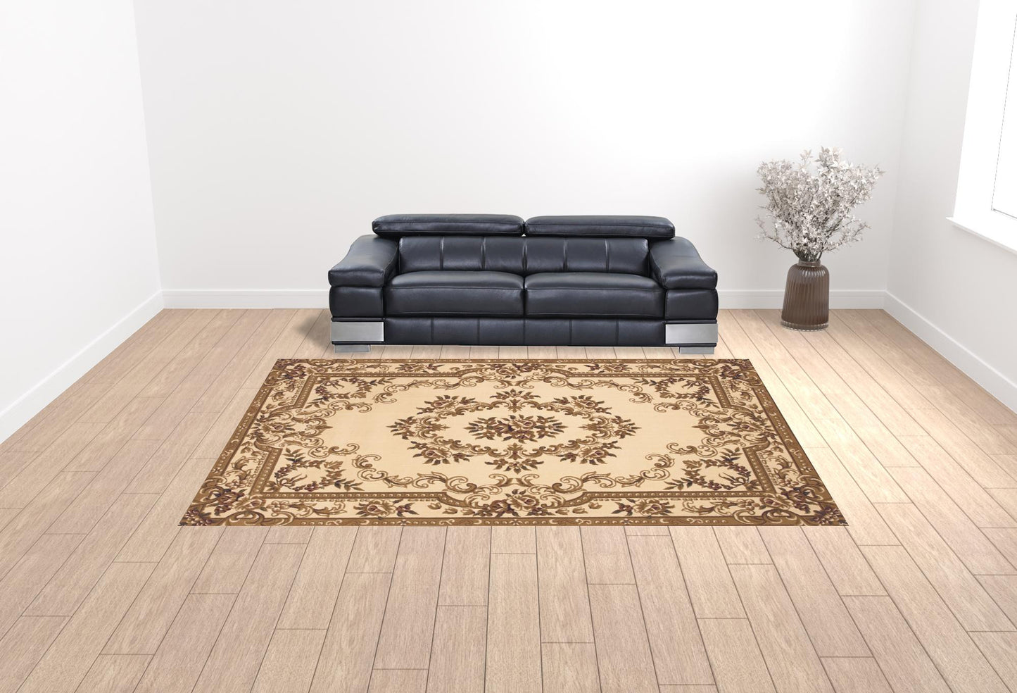 2' X 3' Beige And Brown Floral Medallion Area Rug