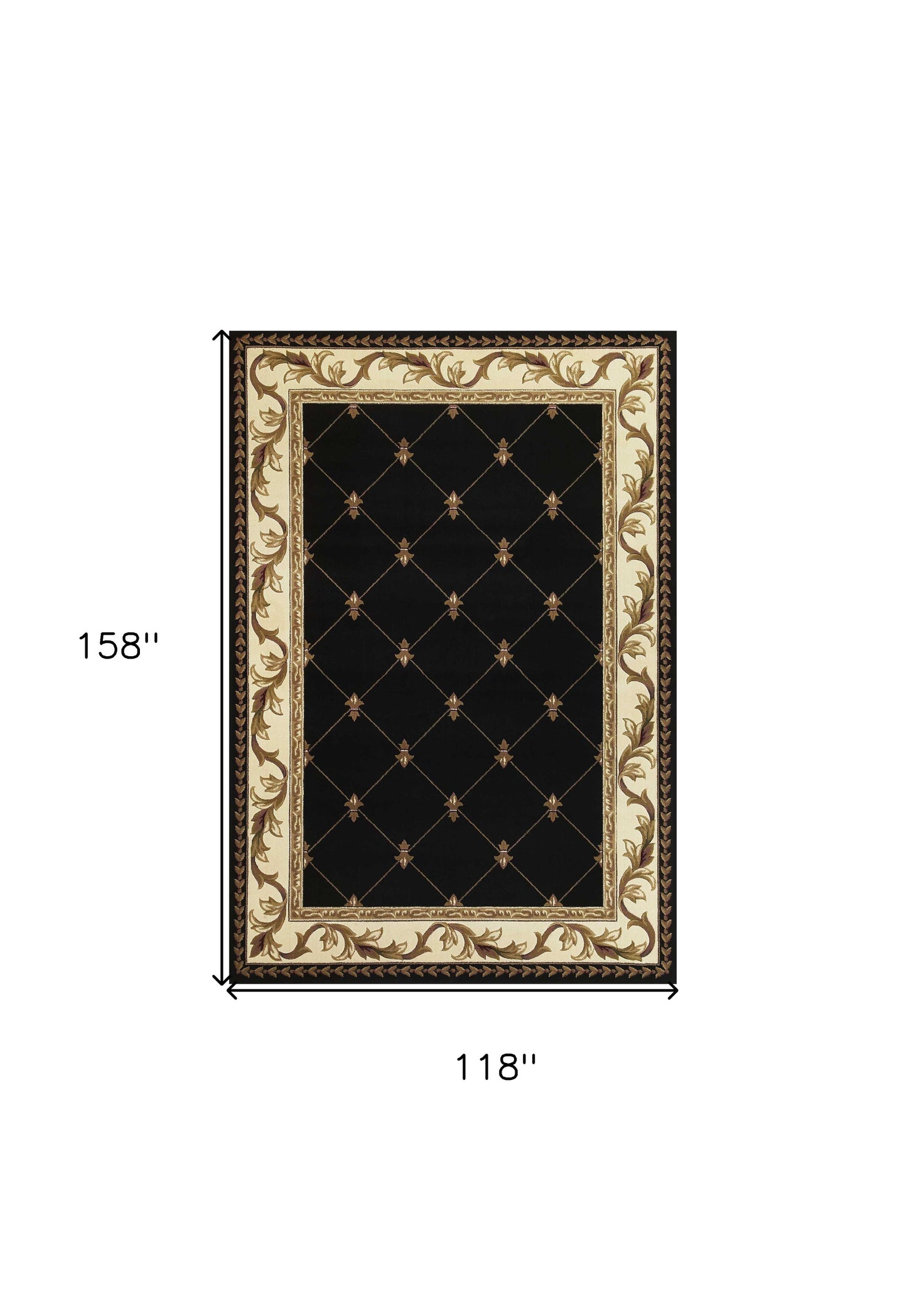 5' X 8' Black and Tan Fleur de Lis Diamond Border Area Rug