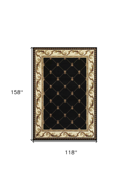 5' X 8' Black and Tan Fleur de Lis Diamond Border Area Rug