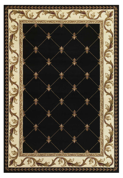 5' X 8' Black and Tan Fleur de Lis Diamond Border Area Rug