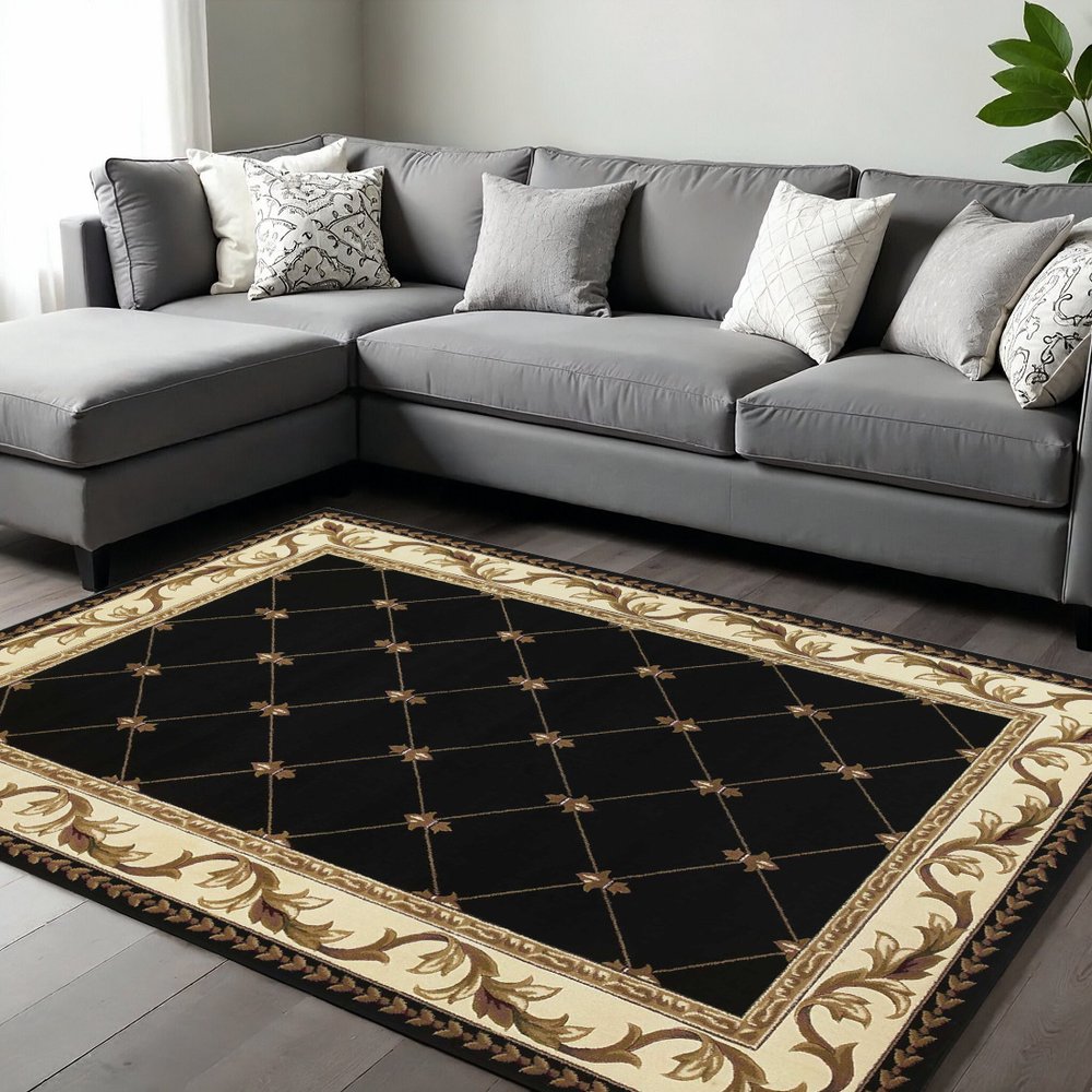 2' X 3' Brown Black And Ivory Floral Vines Area Rug