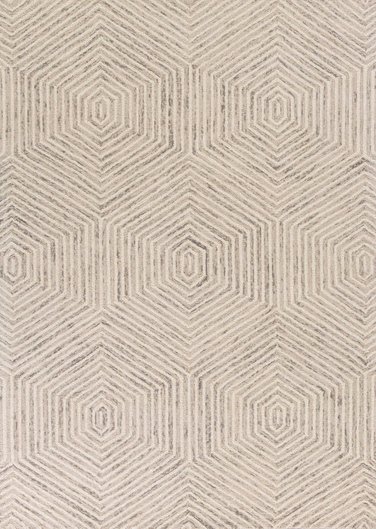 5' X 7' Ivory Geometric Hexagon Wool Indoor Area Rug