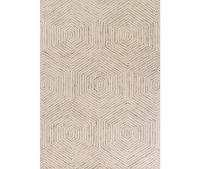 5' X 7' Ivory Geometric Hexagon Wool Indoor Area Rug