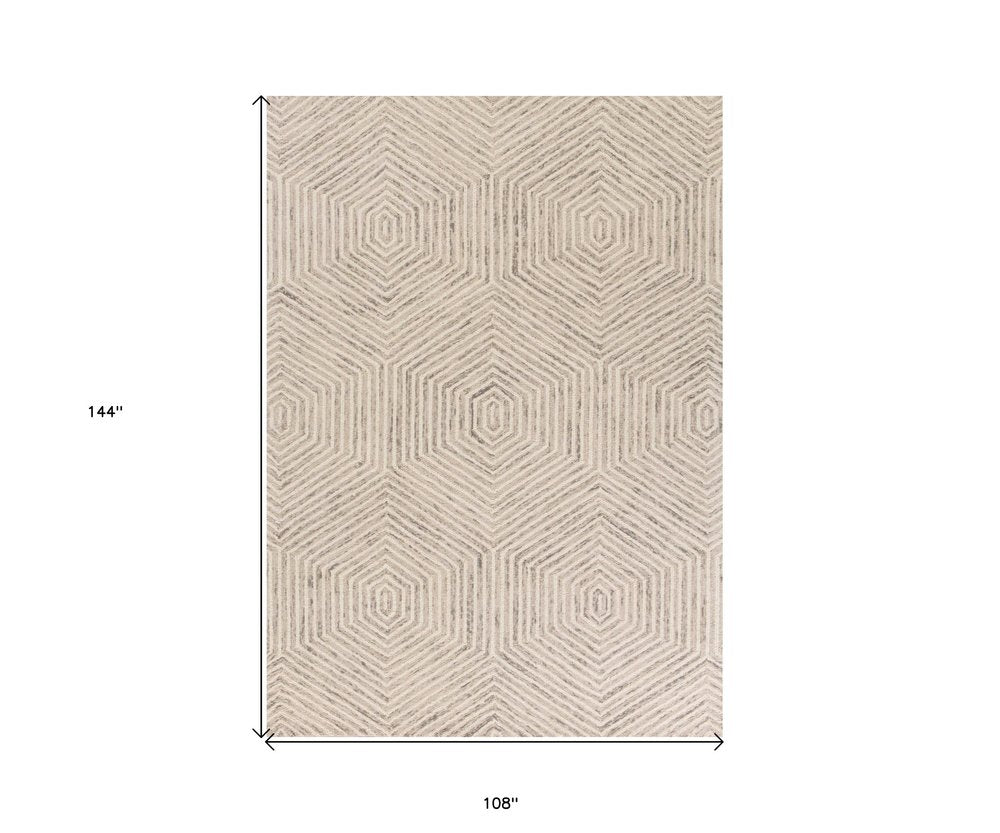 9' X 12' Sand Beige Wool Geometric Hand Tufted Area Rug