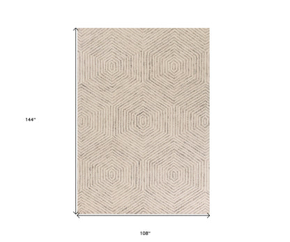 5' X 7' Ivory Geometric Hexagon Wool Indoor Area Rug