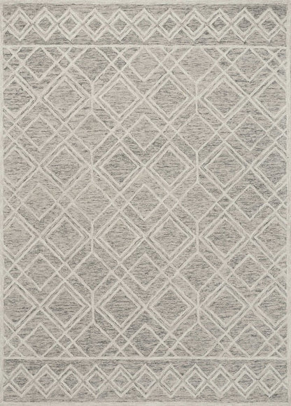 5' X 7' Sand Beige And Ivory Wool Geometric Hand Hooked Area Rug
