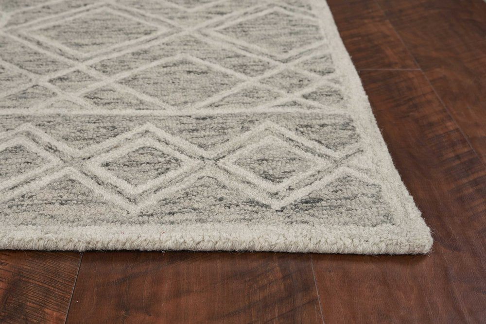 9' X 12' Sand Beige And Ivory Wool Geometric Hand Tufted Area Rug
