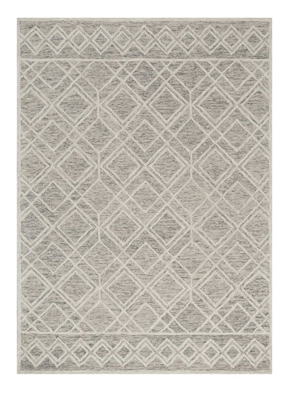 5' X 7' Sand Beige And Ivory Wool Geometric Hand Hooked Area Rug