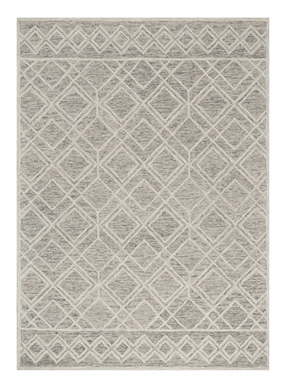 5' X 7' Sand Beige And Ivory Wool Geometric Hand Hooked Area Rug