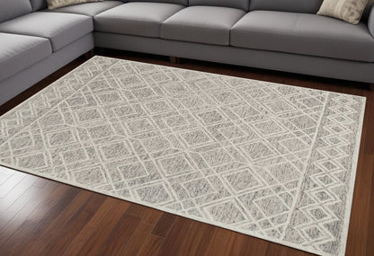 5' X 7' Sand Geometric Diamond Wool Indoor Area Rug